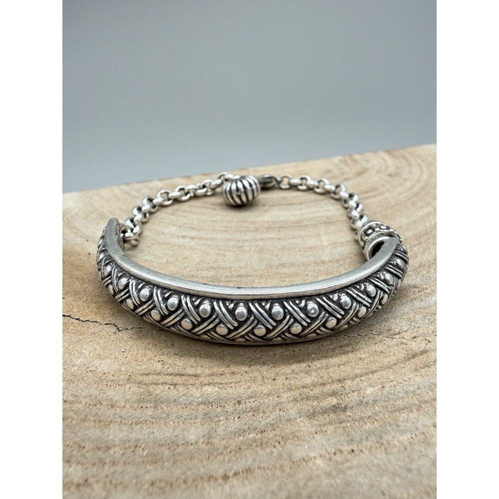 Brighton Signed Silver Tone Bar Bracelet Etched 7” Chain Signed Brighton